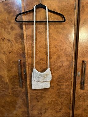 Vintage Cream Crochet Shoulder Bag with Long Strap